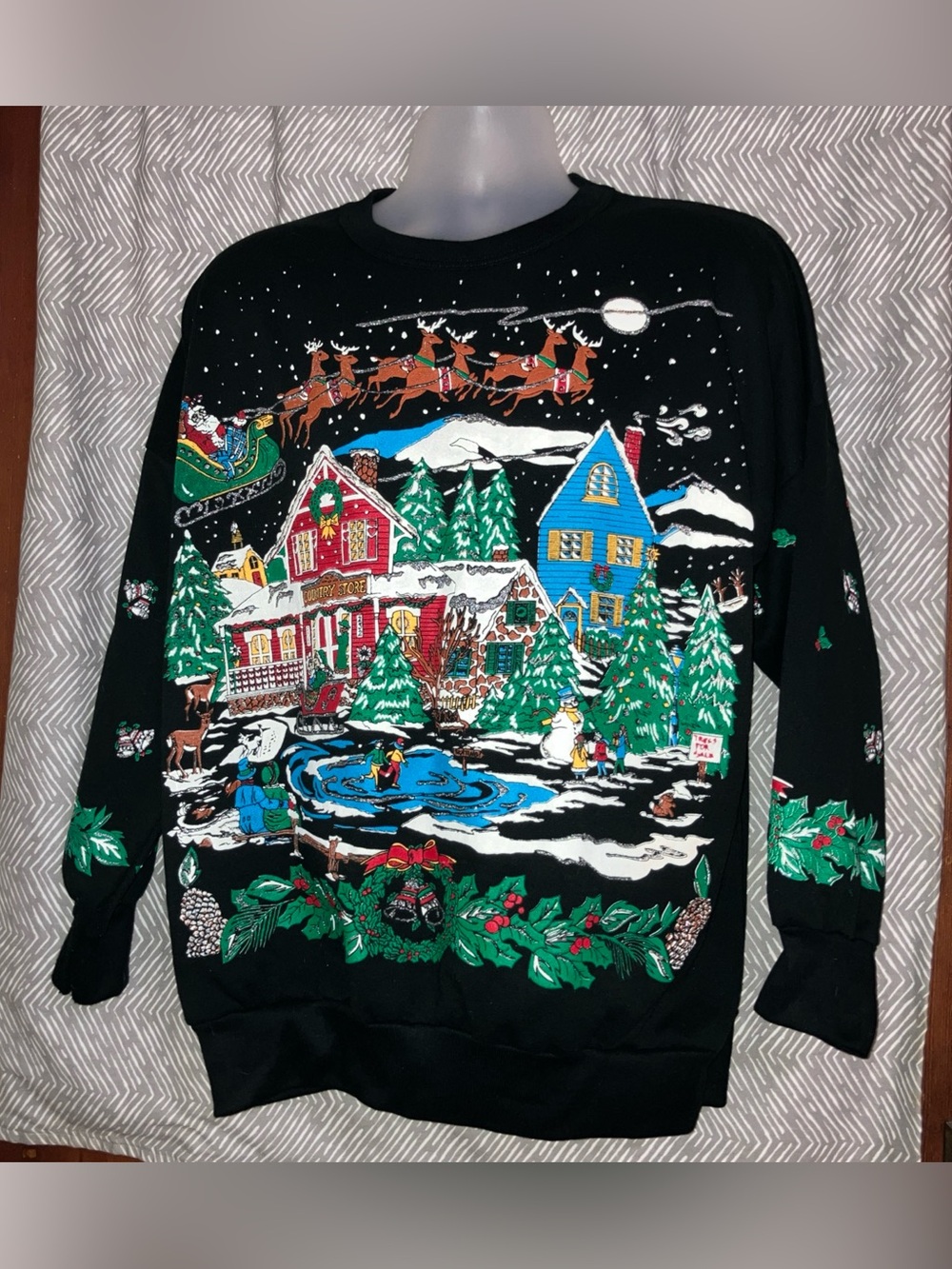 Holiday Time Black Garment Label with Purple Logo and Green Red Accents